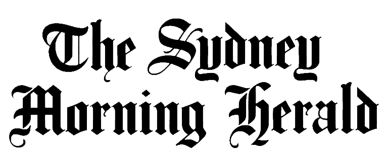 Blackletter text logo reads “The Sydney Morning Herald” in an ornate, gothic-style font on a plain white background.