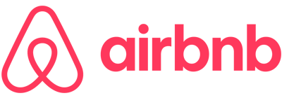 Airbnb logo with a pink emblem on the left and the pink “airbnb” wordmark.
